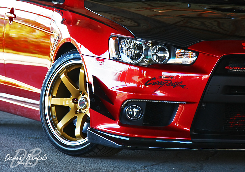 photo 3 Mitsubishi Lancer Evolution custom wheels Greddy Gullflame Gravity 18x9.5, ET +15, tire size 265/35 R18. x ET